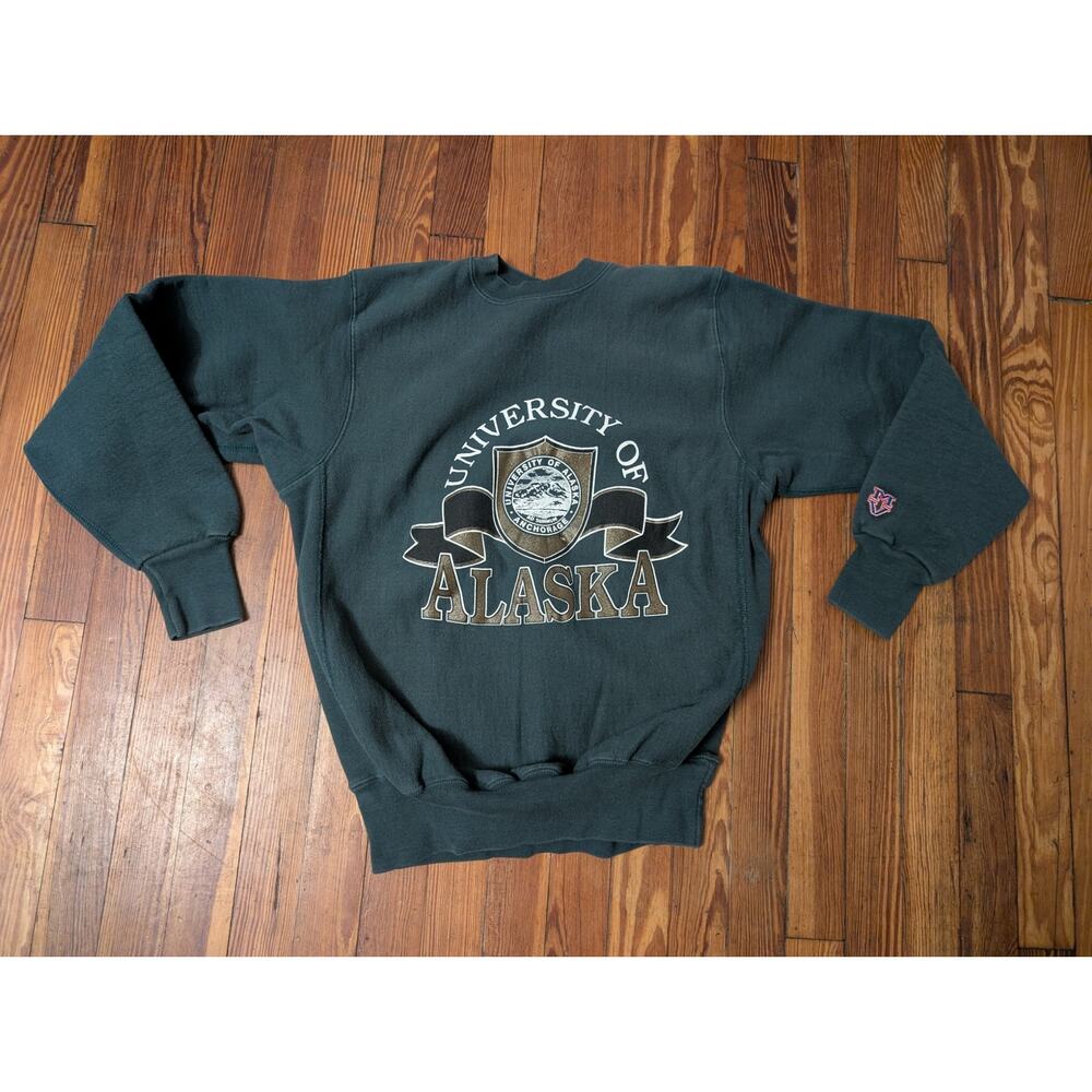 VTG MV Pro Weave University of Alaska Green Mens Small Crewneck